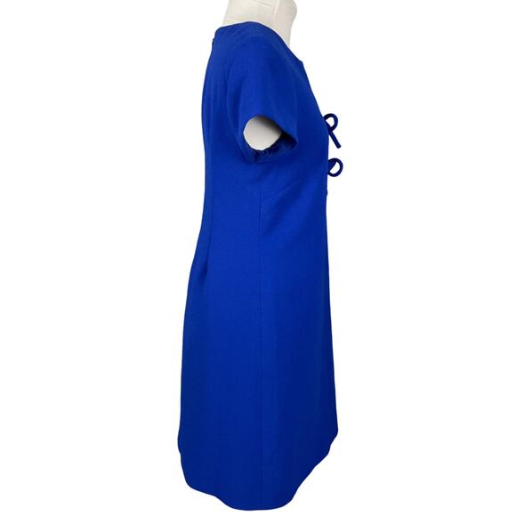 J. CREW Women Presentation Mini Dress Royal Cobalt Blue Bow Crepe Cap Sleeve 4 - Picture 10 of 14